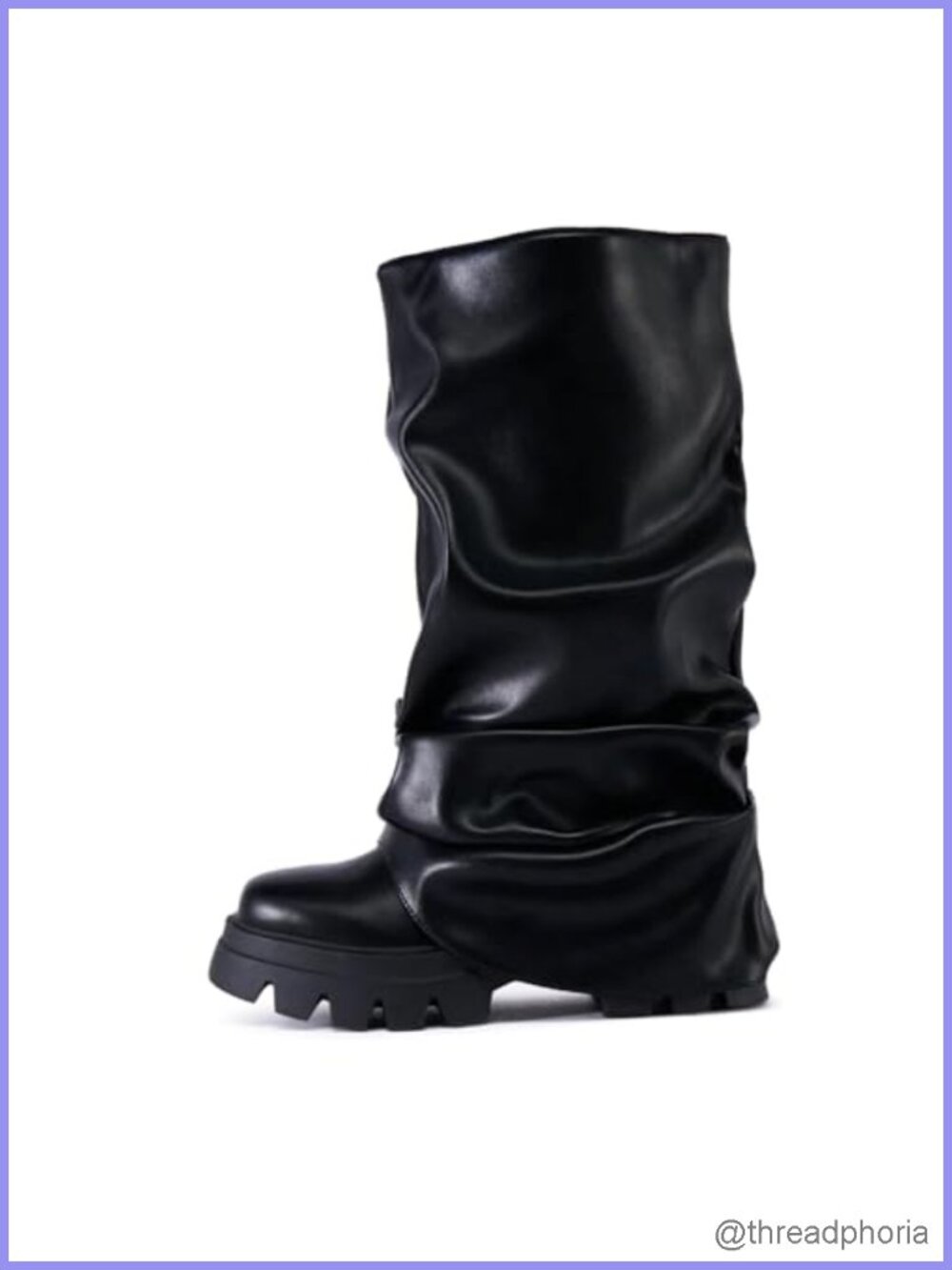 Women's Fold Over Platform Boots Slouchy Wide Calf Chunky Heel Ruched Mid Calf